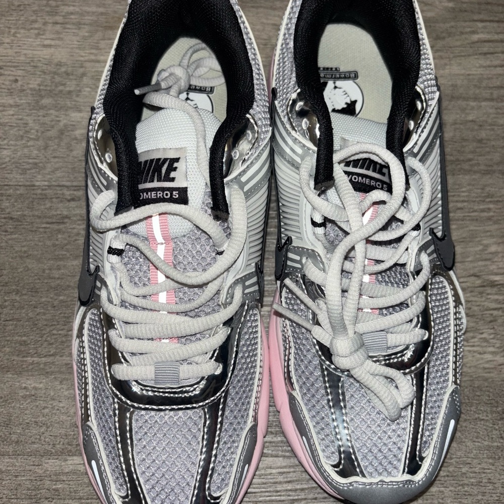 Nike Women's Silver and Pink Sneakers